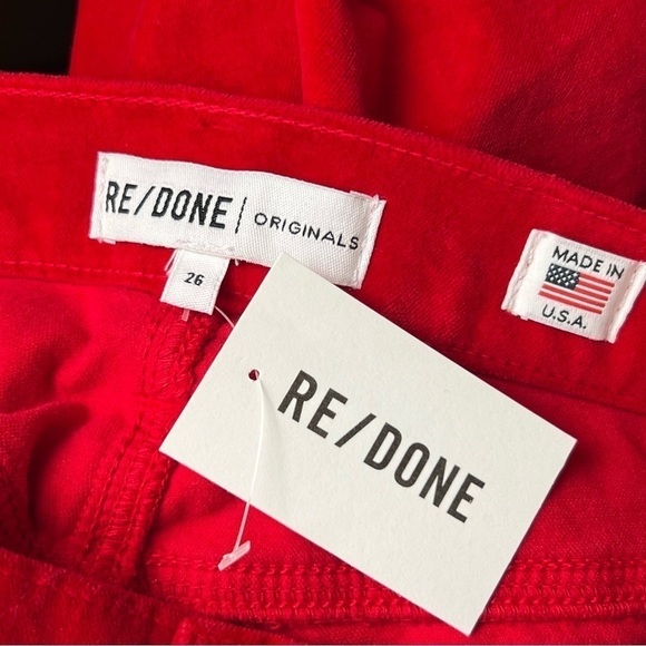 NWT RE/DONE Bella Hadid Red Velvet High Waist Button Fly Ankle Crop Slim Jean 26 - Picture 7 of 15